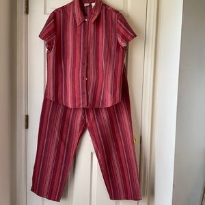 Emma James 2 pc Pantsuit Multi Shades of Red Vertical stripes
